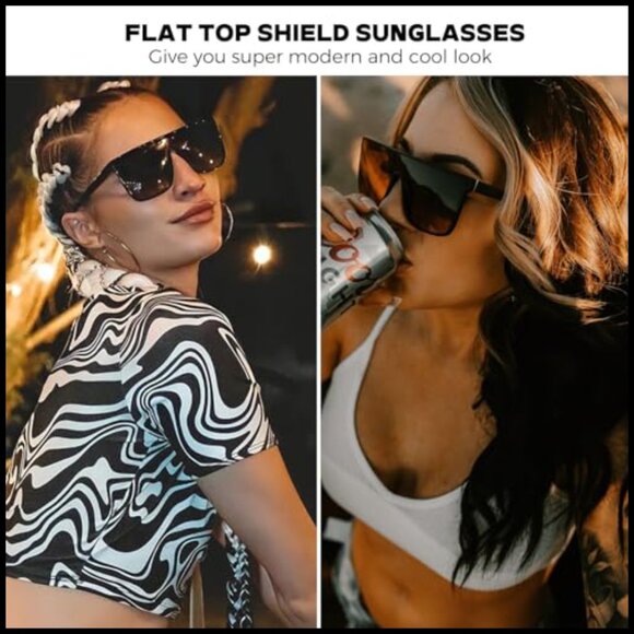 Polarized Oversized Square Sunglasses, Flat Top Fashion Shield Shades main image 4